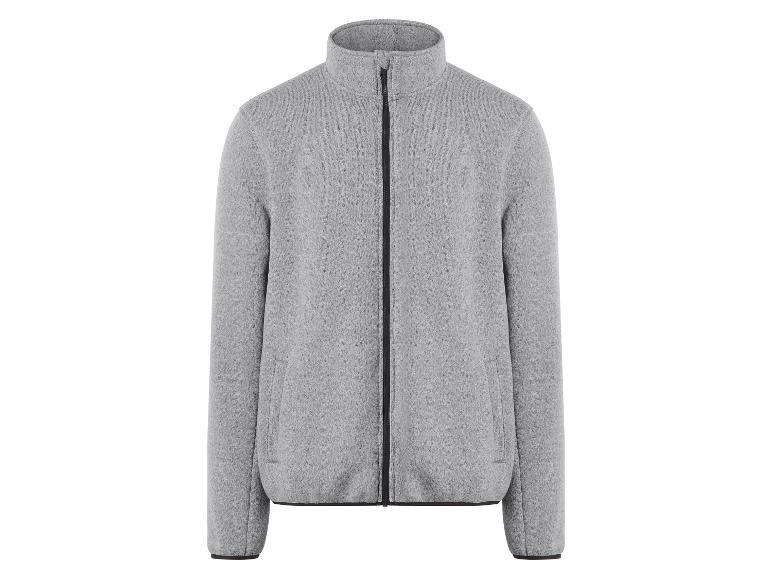 Grijze fleecejas met ritssluiting aan de voorkant en opstaande kraag