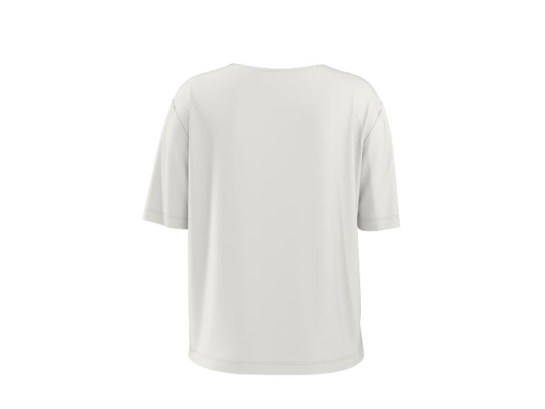 Achteraanzicht van een effen wit T-shirt met korte mouwen.