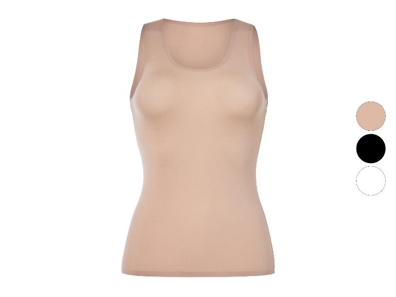 Mouwloze tanks in beige, zwart en wit.