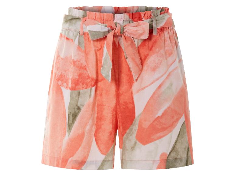 Hoge taille shorts met koraal en beige bloemenprint.