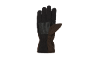 Donkere winterhandschoen met bruine duim en elastische manchet.