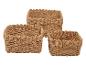 Set van drie rechthoekige gevlochten opbergmanden in natuurlijk bruin