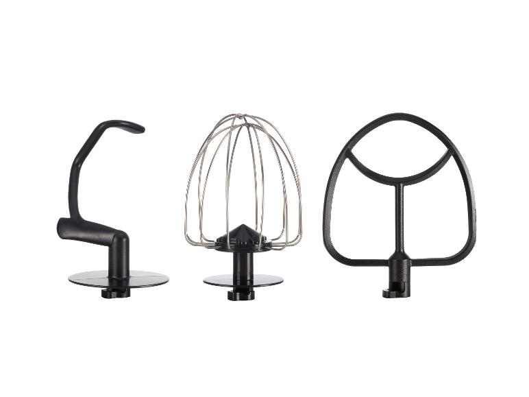 Set keukenmachine accessoires: deeghaak, garde en platte klopper.