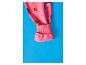 Roze pyjamabroek met kersthondenpatroon op een blauwe achtergrond.