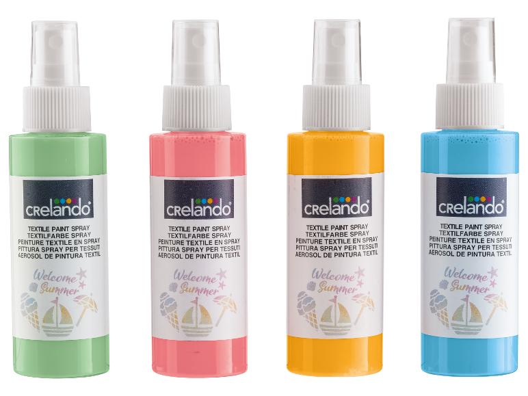 Crelando textielverf sprays, zomers thema.