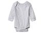 Grijze geribbelde baby romper met lange mouwen.