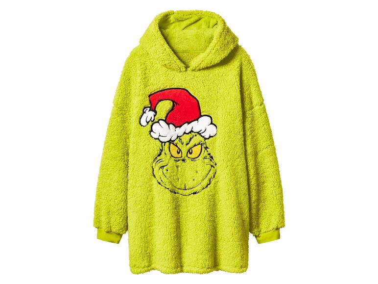 Groene pluizige hoodie met Grinch-gezicht in kerstmuts