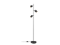 Zwarte vloerlamp met drie verstelbare spots, op een witte achtergrond.