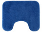 Een blauwe badmat met een U-vormige uitsparing.