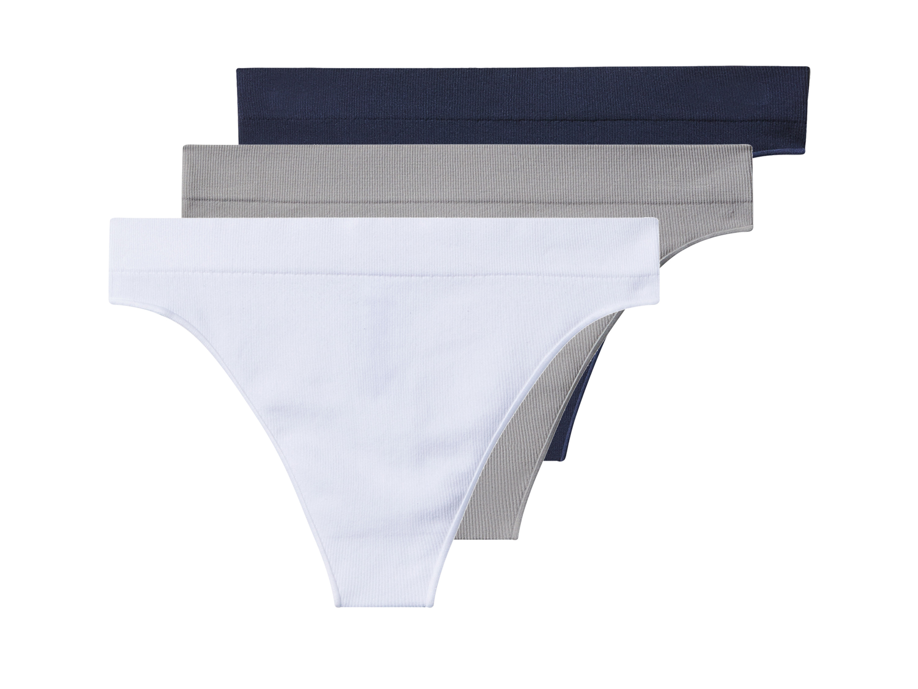 esmara Set van 3 dames strings (marineblauw/lichtgrijs/wit, M (40/42)) afbeelding