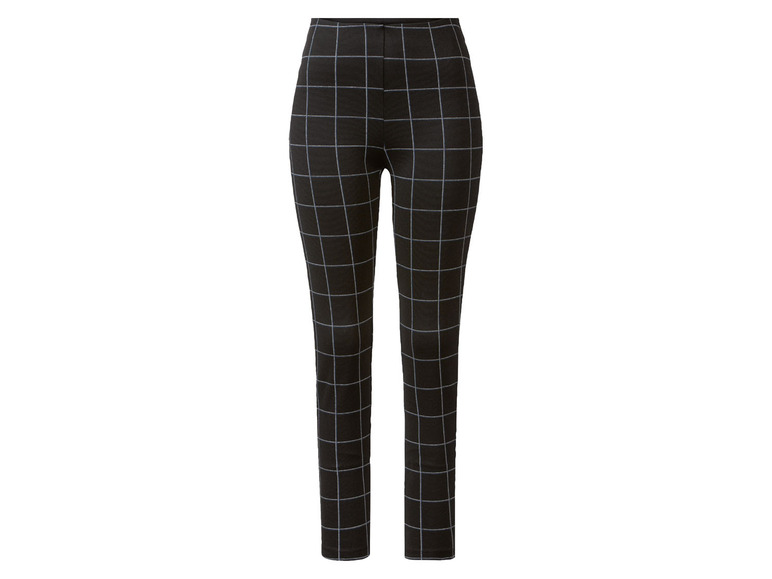 Zwarte leggings met een wit ruitpatroon.