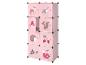 Roze modulaire kast met bosdieren en paddenstoelen, ideaal voor een kinderkamer.