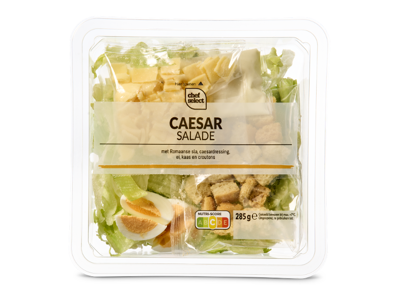 Chef Select Caesar salade met sla, dressing, ei, kaas en croutons (285 g)