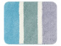 Badmat met blauwe, groene en grijze strepen.
