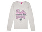 Een grijze longsleeve met een Barbie-print.