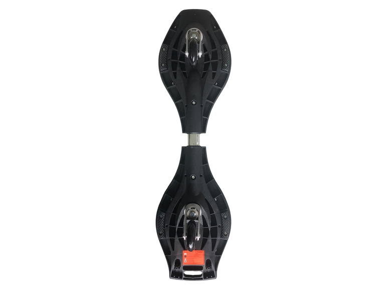 Een zwart skateboard met twee wielen.