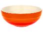 Oranje en crèmekleurige kom met horizontale groeven.