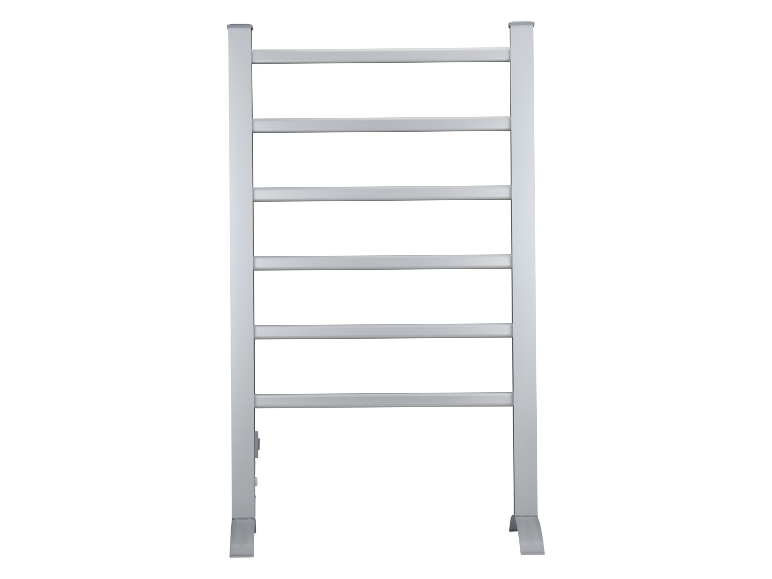 Een witte metalen handdoekdroger.