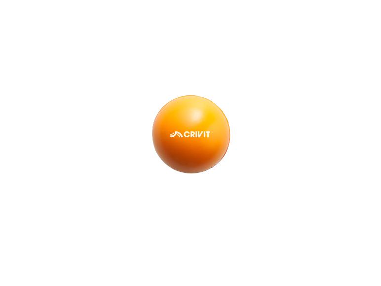 Oranje stressbal met een wit logo