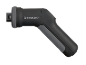 Donkergrijs massagepistool met lichtgrijze handgreep en ring.