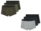 Drie boxershorts met print en drie effen boxershorts.