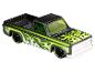 Een zwarte Hot Wheels pick-up truck met groene vlammen