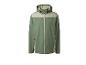Groene softshelljas voor heren met beige inzetstukken en capuchon.
