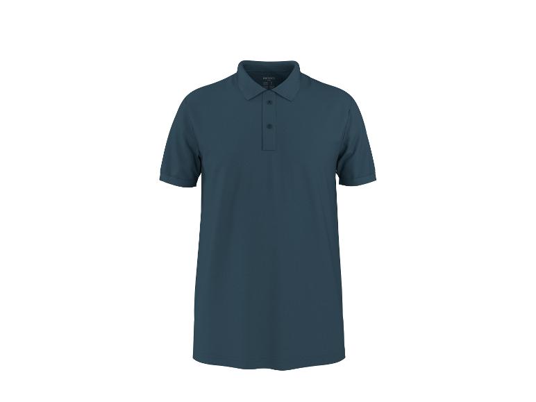 Donkerblauw poloshirt met korte mouwen en drie knopen.