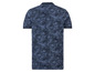 Een donkerblauw poloshirt met tropische print.