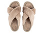 Beige wollen slippers met een gekruiste band.