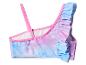 Kinderbikinitop met ruches, pastelkleurige melkwegprint en gekruiste bandjes.