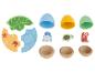 Puzzel, eieren, dieren en houten schaaltjes: educatief spel met natuurtherma.