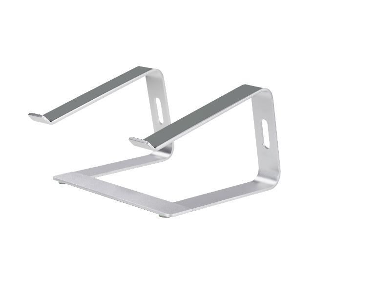 Zilverkleurige aluminium laptopstandaard met antislipkussentjes