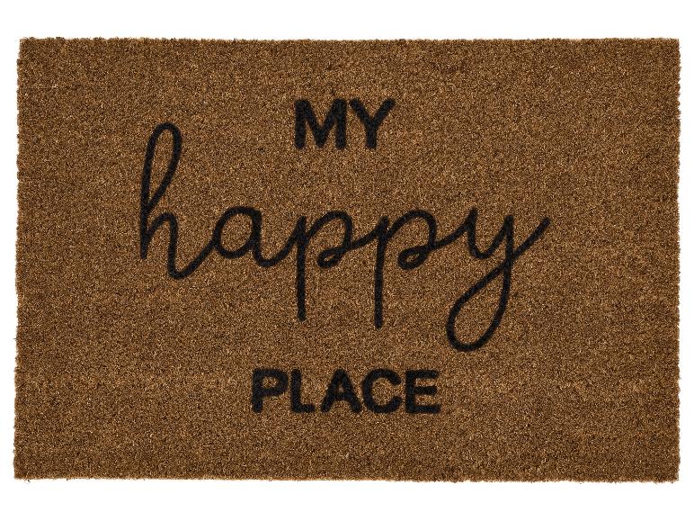Bruine deurmat met de tekst 'MY happy PLACE' in zwart.