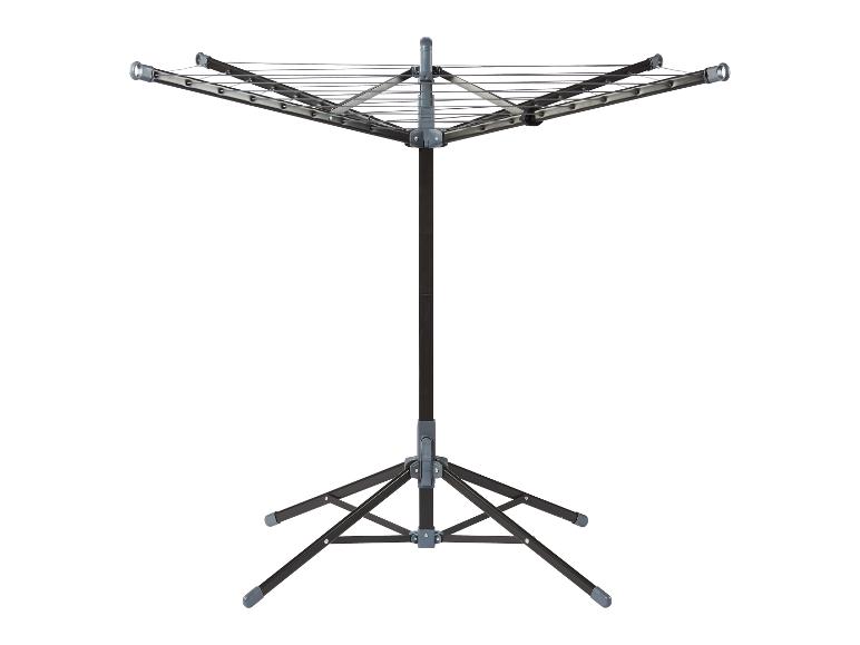 Draagbaar draaiend wasrek met een donkergrijs frame en lichtgrijze accenten.