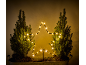 Twee kleine kerstbomen met een lichtgevende ster in het midden, in een zinken pot.