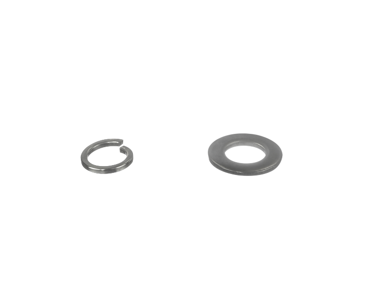 Twee metalen ringen: één veerring en één platte ring.
