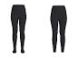 Twee paar zwarte leggings, één met bedekte voeten, de andere met open voeten.