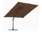 Bruine rechthoekige zweefparasol voor terras met een grijze voet.