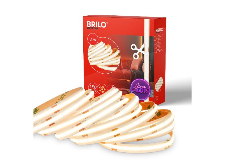 Een doos met 3m Brilo LED-strips, met warmwitte LED-strips ervoor.