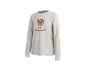 Lichtgrijs shirt met lange mouwen, een feestelijk rendiermotief en de tekst DEER CREW