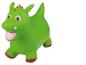 Groene opblaasbare springdraak met rode en roze details.