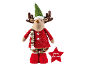 Kerst pluche rendier met groene muts en sjaal, vasthoudend een rode ster.