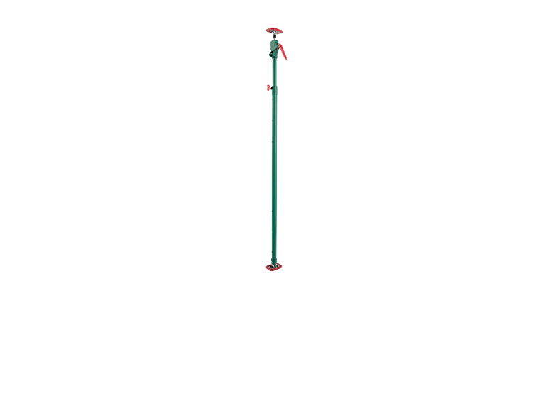 Groene telescopische bouwstut met rode verstelbare elementen.