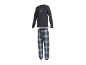 Donkergrijze pyjamatop met lange mouwen voor heren met 'Good Morning Breakfast Club' tekst en geruite pyjamabroek