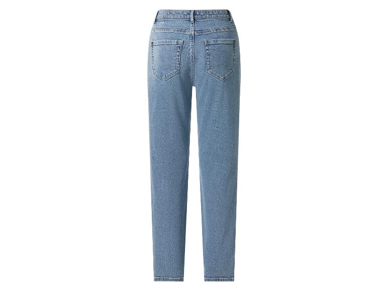 Lichtblauwe damesjeans met hoge taille, achteraanzicht.