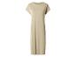 Beige dames maxi-jurk met korte mouwen en ronde hals.