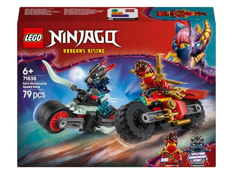 LEGO Ninjago Dragons Rising doos met Kai's motorfiets en Spectral Dragonian Scout.