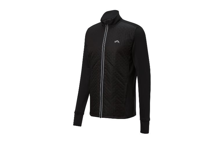 Zwart heren sportjack met gewatteerde voorkant en reflecterende rits.