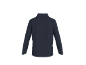 Donkerblauw shirt met lange mouwen en opstaande kraag, achteraanzicht.